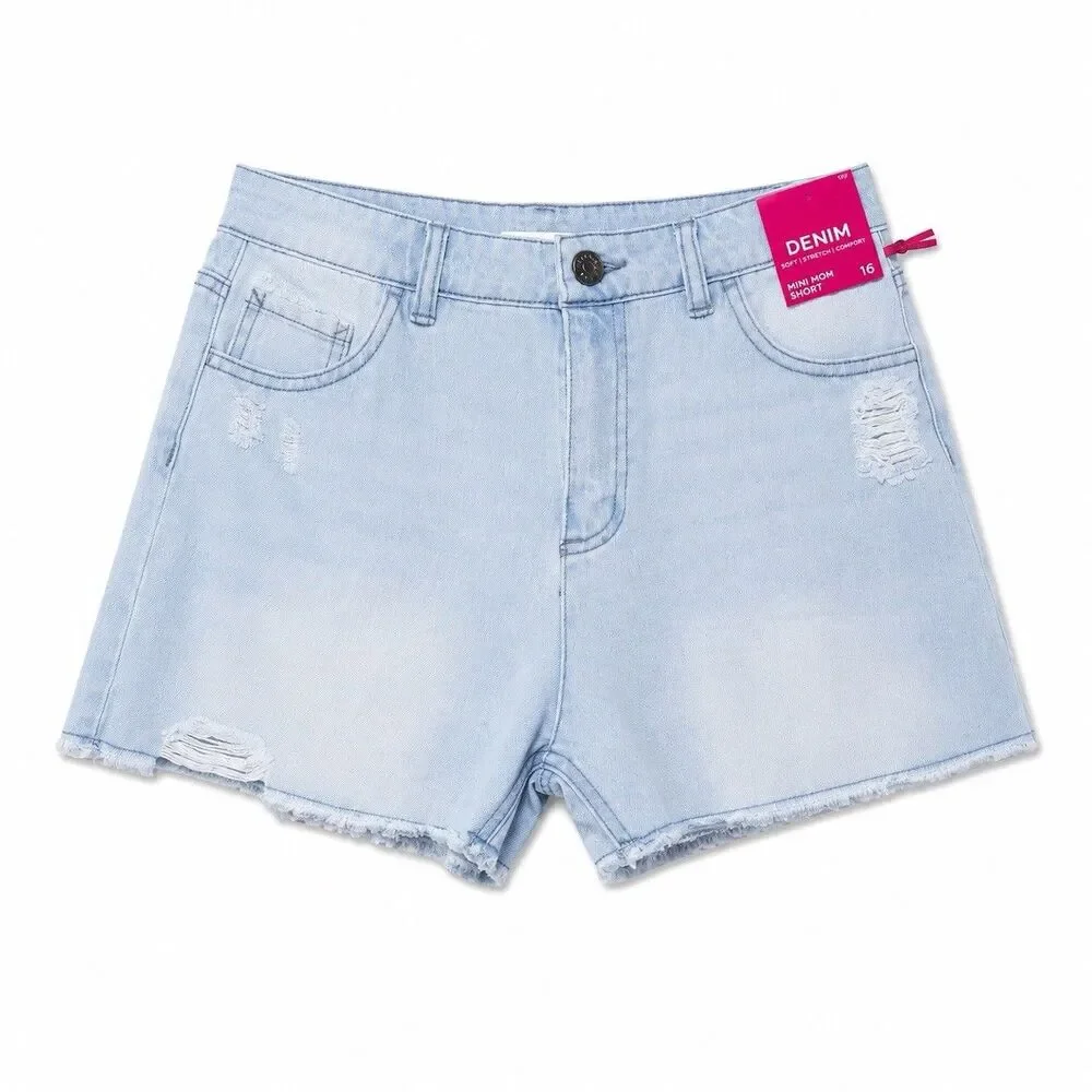 Justice Denim Shorts Girls 16 Blue Mini Distressed Raw Hem Zip Fly NWT